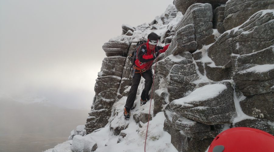 Winter training on Am Fassarinen Pinnacles, Liathach